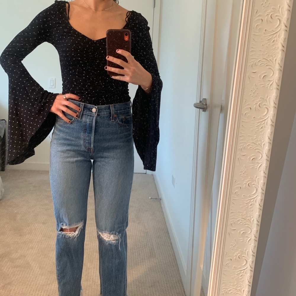 Free People Black Polka Dot Long Sleeve